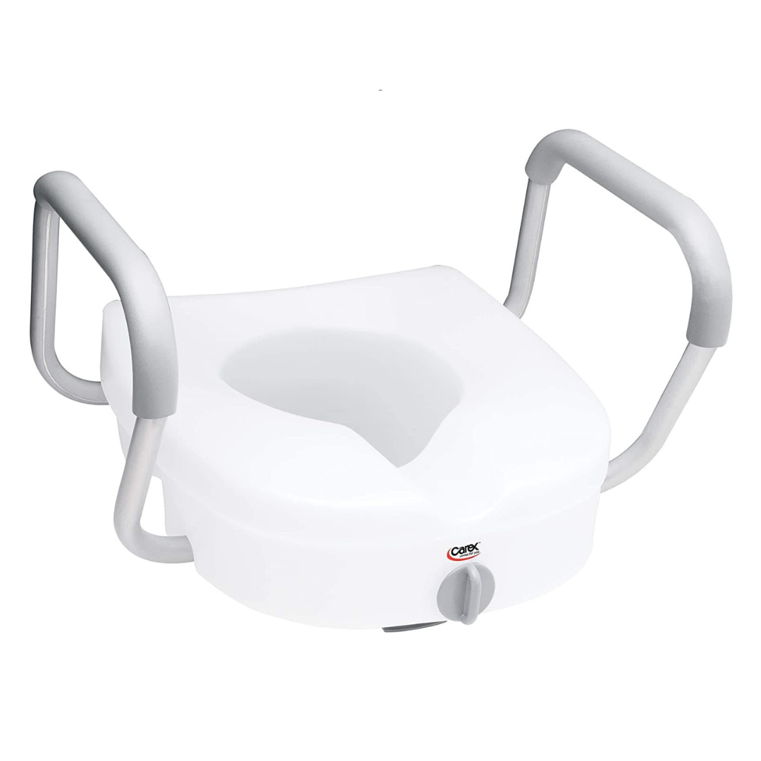 Carex E-Z Lock Raised Toilet Seat with Removable or Adjustable Handles - 5 Inch - Senior.com Toilet Seat Risers